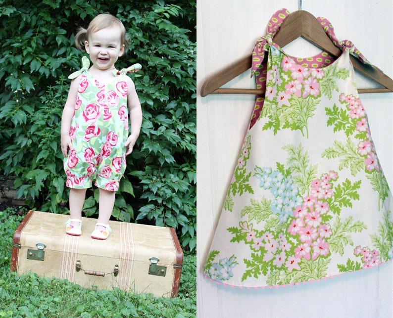PDF Girls Romper and Dress Pattern: Shortcake Reversible Romper and Dress Pattern Size 6 Month through 6 Years image 1