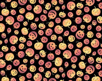 Halloween Fabric Fright Delight Pumpkins - Black by The Cottage Mama for Riley Blake Designs