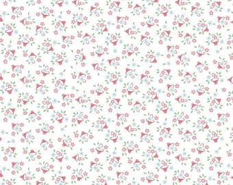 Spring Fabric Sewing Quilting, Vintage Floral Design Yardage Flower Baskets White - Easter Parade Fabric by Lindsay Wilkes