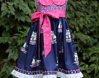 Girls Nautical Dress, Vintage Nautical Style Dress, Girls Pageant Dress, Sailboat, Vintage Dress for Girls, Nautical Dress for Girls, Size 4