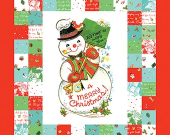 Christmas Fabric Panel Holiday Snowman - Jingle Bells Fabric by Lindsay Wilkes for Riley Blake Designs