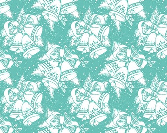 Christmas Holiday Fabric Yardage Bells Teal - Jingle Bells Fabric by Lindsay Wilkes for Riley Blake Designs