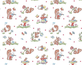 Love Notes Fabric by Lindsay Wilkes, Quilting Fabric, Music Notes, Riley Blake, Vintage Retro Fabric, The Cottage Mama - White Main