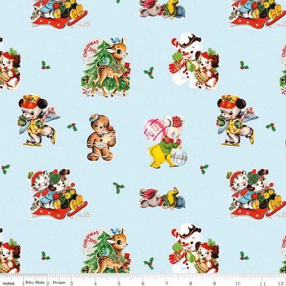 Yardage Main Blue - Christmas Joys Fabric by Lindsay Wilkes for Riley Blake Designs