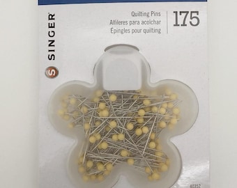 Quilting Pins, Singer, Yellow Sewing Pins, 175 Count, Flower Box, Nickel Plated