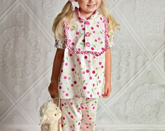 PDF Sewing Pattern - Claire Girls Pajamas - Nightgown, Top, Pants, 18" Doll Pattern, Size 6 Month through 10 Years