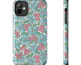 Vintage Floral Phone Case, iphone and Samsung, Retro Feedsack Phone Cover - Pink and Blue