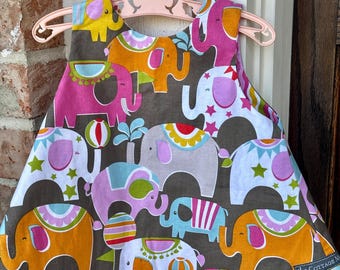 Baby Girl Dress, Baby Shower Gift, Girls A-Line Swing Dress, Preppy Girl Dress, Girls Blue & Pink Dress, Circus Elephant Dress, Size 6M