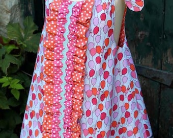 SAMPLE Girls Ruffle Front Dress, Ruffle Front Jumper, Vintage Bow Dress, Girls Birthday Outfit, Retro Girls A-Line Dress, Size 2T/3T