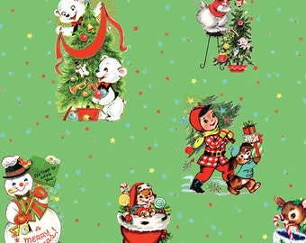 Christmas Holiday Fabric Yardage Main Green, Jingle Bells Fabric Riley Blake