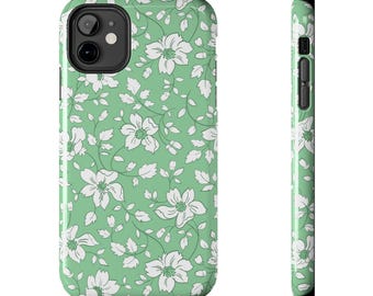 Vintage Floral Phone Tough Case, iphone and Samsung, Retro Feedsack Design Phone Cover - Mint Green