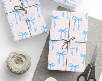Coquette Bows and Pink Gingham Wrapping Paper, Girly Gift Wrap, Sweet Feminine, College Sorority Wedding
