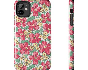 Vintage Floral Phone Case, iphone and Samsung, Tough Reto Feedsack Phone Cover - Pink and Yellow