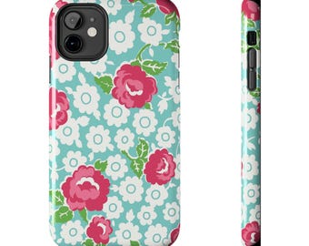 Girly Flower Phone Case, iphone and Samsung, Cute Floral Vintage Retro Feminine Design Phone Cover