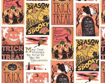 Halloween Fabric Yardage, Quilt Fabric, Sewing Fabric, Fright Delight Cards - White by The Cottage Mama for Riley Blake Designs