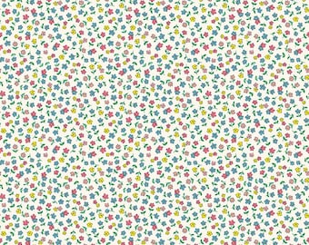 Playtime 1930s Fabric, Reproduction Feedsack Fabric, Quilting Fabric, Riley Blake, Vintage Fabric, The Cottage Mama - Multi White Flowers