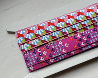 Pink Trim Bundle, Geometric Sewing Ribbon, Jacquard Trim, Designer, Renaissance Ribbon, Tula Pink, Anna Maria Horner, Fan Box Trim