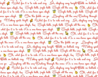 Christmas Holiday Fabric Yardage Text White - Jingle Bells Fabric by Lindsay Wilkes for Riley Blake Designs