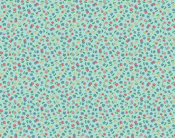 Playtime 1930s Fabric, Reproduction Feedsack Fabric, Quilting Fabric, Riley Blake, Vintage Fabric, The Cottage Mama - Misty Blue Flowers