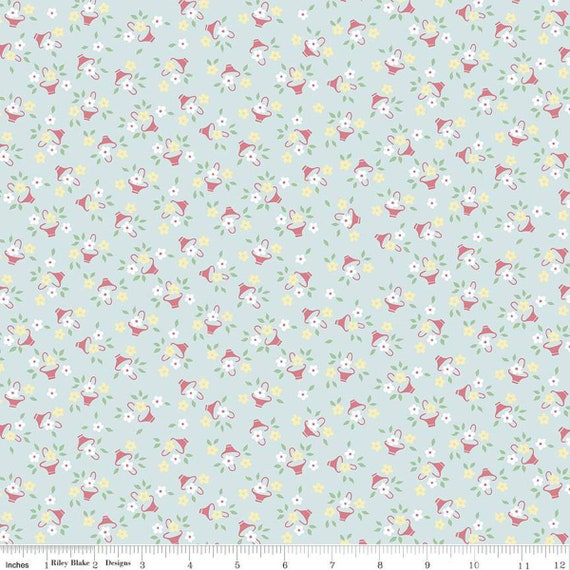 Yardage Flower Baskets Blue - Easter Parade Fabric by Lindsay Wilkes from The Cottage Mama for Riley Blake Designs