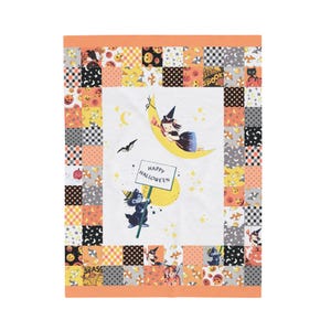 Halloween Blanket, Vintage Retro Patchwork Design, Cozy Spooky Season Throw by The Cottage Mama