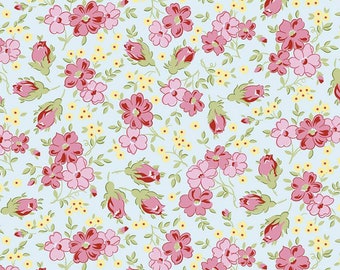 Quilting Fabric Floral Fabric, Designer Cotton Fabric, Sugar and Spice Fabric Collection, Pink and Teal Floral Fabric from The Cottage Mama