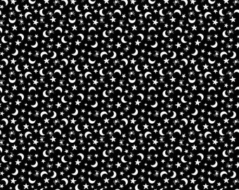Halloween Fabric Fright Delight Stars and Moons - Black by The Cottage Mama for Riley Blake Designs