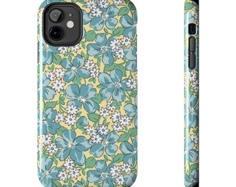 Vintage Floral Phone Case, iphone and Samsung, Feedsack Design Phone Cover - Blue Yellow
