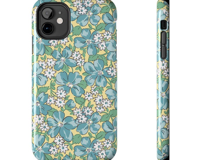 Featured listing image: Vintage Floral Phone Case, iphone and Samsung, Feedsack Design Phone Cover - Blue Yellow