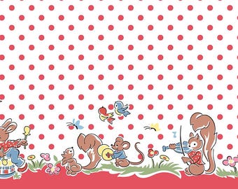 Love Notes Fabric by Lindsay Wilkes, Quilting Fabric, Music Notes, Riley Blake, Vintage Retro Fabric, The Cottage Mama - Border Print Red