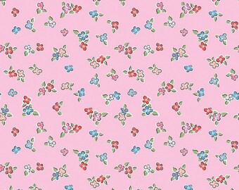 Love Notes Fabric by Lindsay Wilkes, Quilting Fabric, Music Notes, Riley Blake, Vintage Retro Fabric, The Cottage Mama - Floral Pink