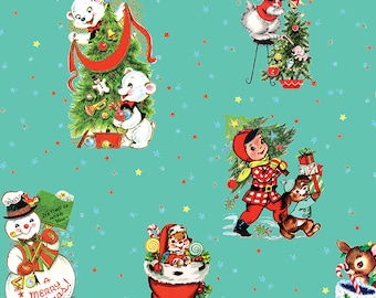 Christmas Holiday Fabric Yardage Main Teal - Jingle Bells Fabric by Lindsay Wilkes for Riley Blake Designs