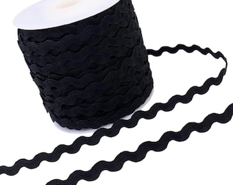 Black Rick Rack, Ric Rac Sewing Trim, Vintage Sewing and Crafting Ribbon - 5 Yards, Size Medium - Black
