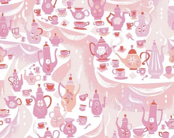 Designer Sewing, Quilting Fabric, Alice in Wonderland Down the Rabbit Hole Tea Party - Pink - The Cottage Mama - Riley Blake Designs