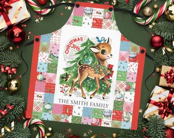 Personalized Christmas Apron, Holiday Cooking Apron, Personalized Vintage Kitchen Apron, Festive Holiday Baking Apron, Custom Name Apron