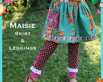 PDF Sewing Pattern - Maisie Skirt and Leggings Girls Pattern, Size 6 Month through 10 Years