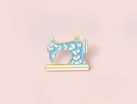 Teal Blue Vintage Sewing Machine Enamel Pin from The Cottage Mama