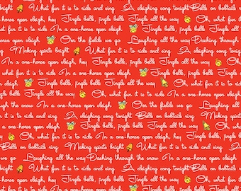 Christmas Holiday Fabric Yardage Text Red - Jingle Bells Fabric by Lindsay Wilkes for Riley Blake Designs