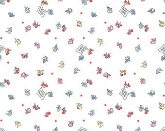 Love Notes Fabric by Lindsay Wilkes, Quilting Fabric, Music Notes, Riley Blake, Vintage Retro Fabric, The Cottage Mama - Song Birds White