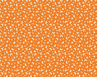 Halloween Fabric Fright Delight Stars and Moons - Orange by The Cottage Mama for Riley Blake Designs