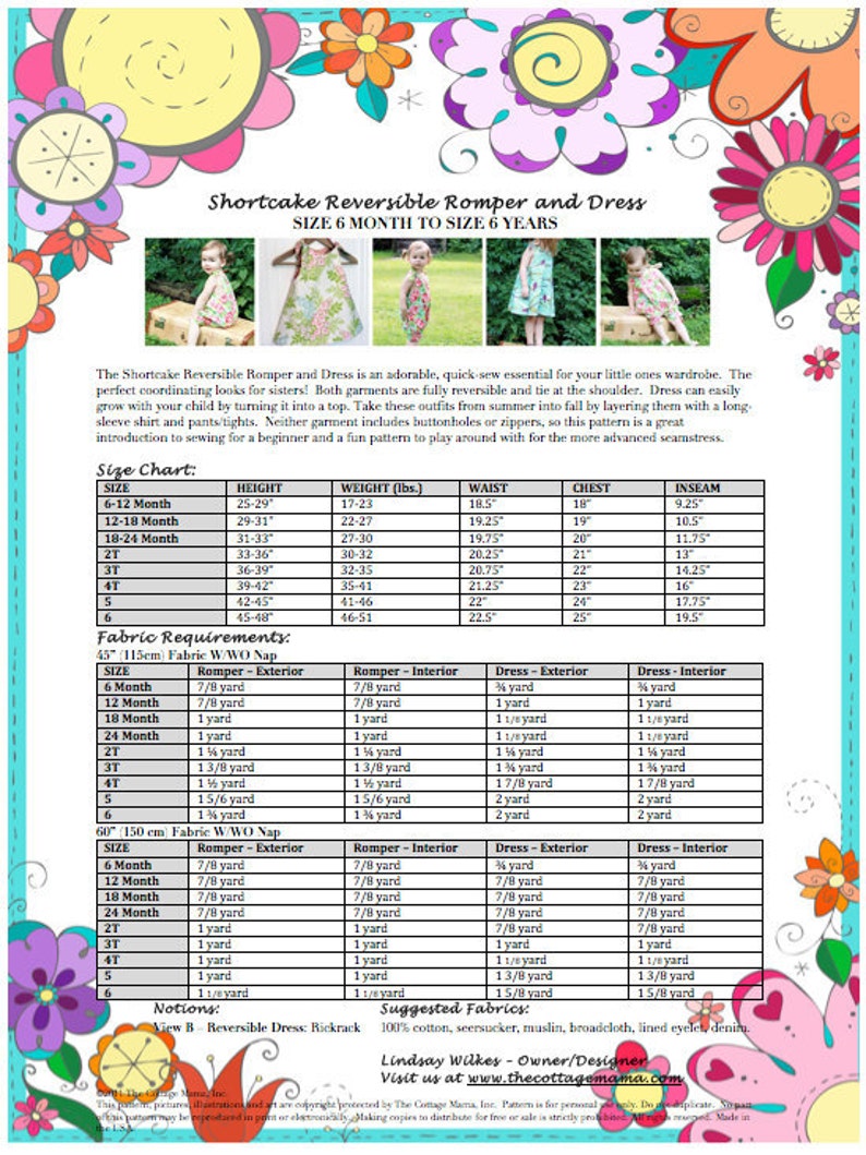 PDF Girls Romper and Dress Pattern: Shortcake Reversible Romper and Dress Pattern Size 6 Month through 6 Years image 5