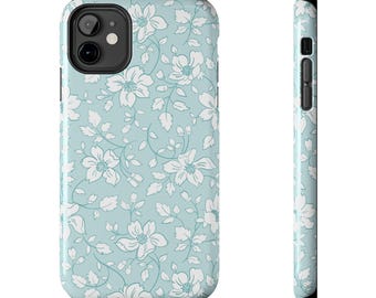 Vintage Floral Phone Case, iphone and Samsung, Reto Feedsack Design Phone Cover - Blue