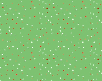 Christmas Holiday Fabric Yardage Stars Green - Jingle Bells Fabric by Lindsay Wilkes for Riley Blake Designs