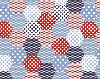 Nautical Fabric Yardage Hexies Blue - Set Sail America Fabric by Lindsay Wilkes for Riley Blake Designs