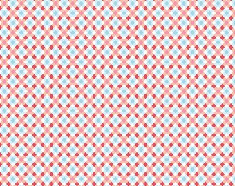 Love Notes Fabric by Lindsay Wilkes, Quilting Fabric, Music Notes, Riley Blake, Vintage Retro Fabric, The Cottage Mama - Plaid Apricot Blue