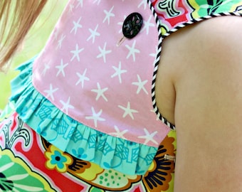SAMPLE Girls Floral Wrap Dress, Ruffle Wrap Dress, Girls Vintage Jumper, Girls Pinafore Dress, Handmade Dress, Designer Dress, Size 6