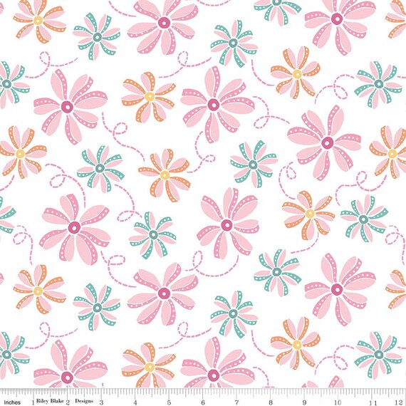 OUT OF PRINT - Perfect Party Fabric by Lindsay Wilkes from The Cottage Mama for Riley Blake Designs - Floral White