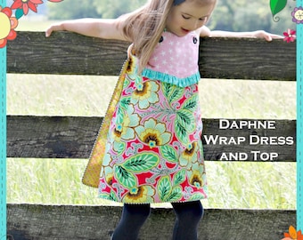 PRINTED Dress Sewing Pattern for Girls, Classic Vintage Jumper - Daphne Wrap Dress and Top