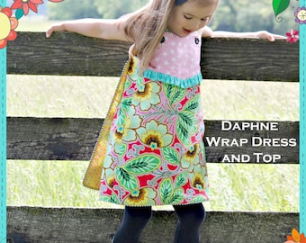 PRINTED Girls Dress Pattern - Daphne Wrap Dress and Top, Size 6 Month - 10 Years by The Cottage Mama