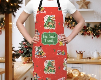 Christmas Apron, Holiday Cooking Apron, Personalized Vintage Kitchen Apron, Festive Xmas Baking Apron, Retro Winter Chef Apron